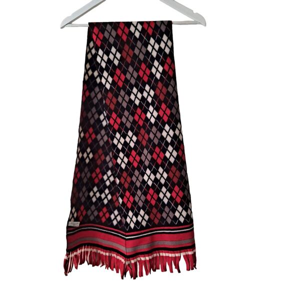 St. John's Bay Kids Red & Black Diamond Pattern Fleece Scarf w/ fringes 10"X56" - Picture 3 of 13